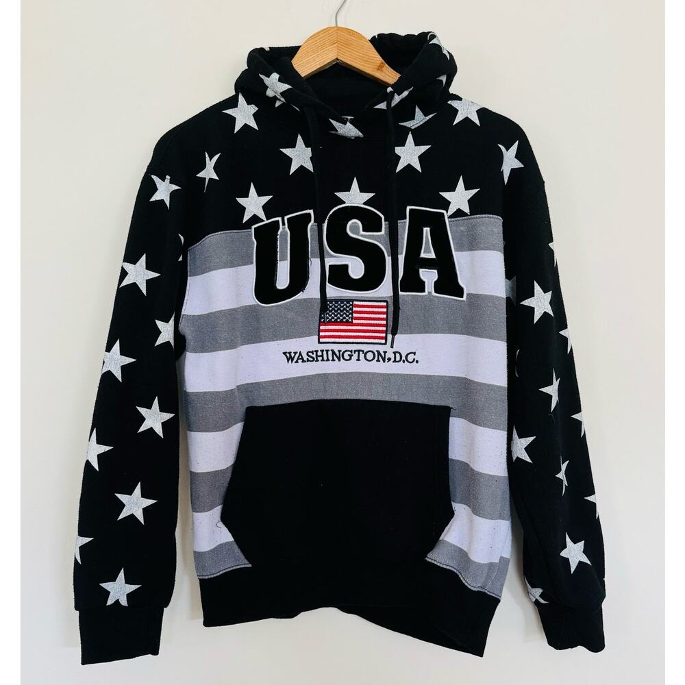 Stars and Stripes USA American Flag Washington DC Hoodie Sweatshirt Sz Medium